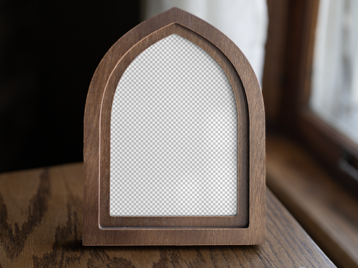 Vertical Gothic Arch Wood Frame Mockup